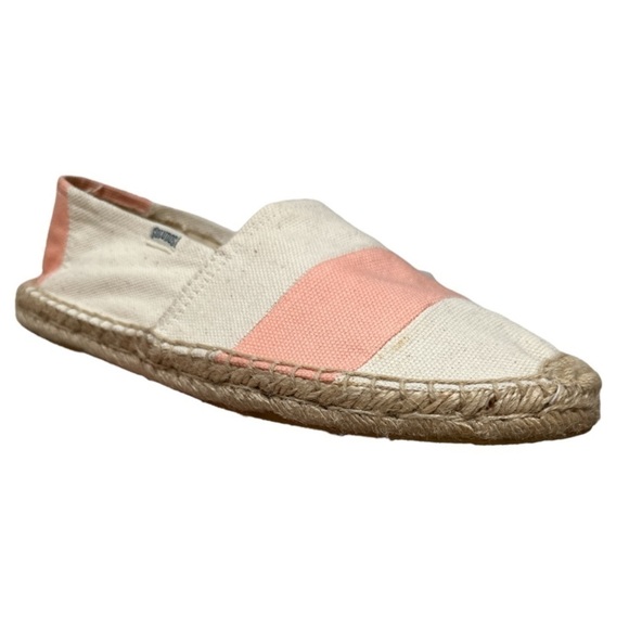 Soludos Barca Espadrille Peach and Cream Canvas Upper  Flat Size 9 flawed - Picture 1 of 16